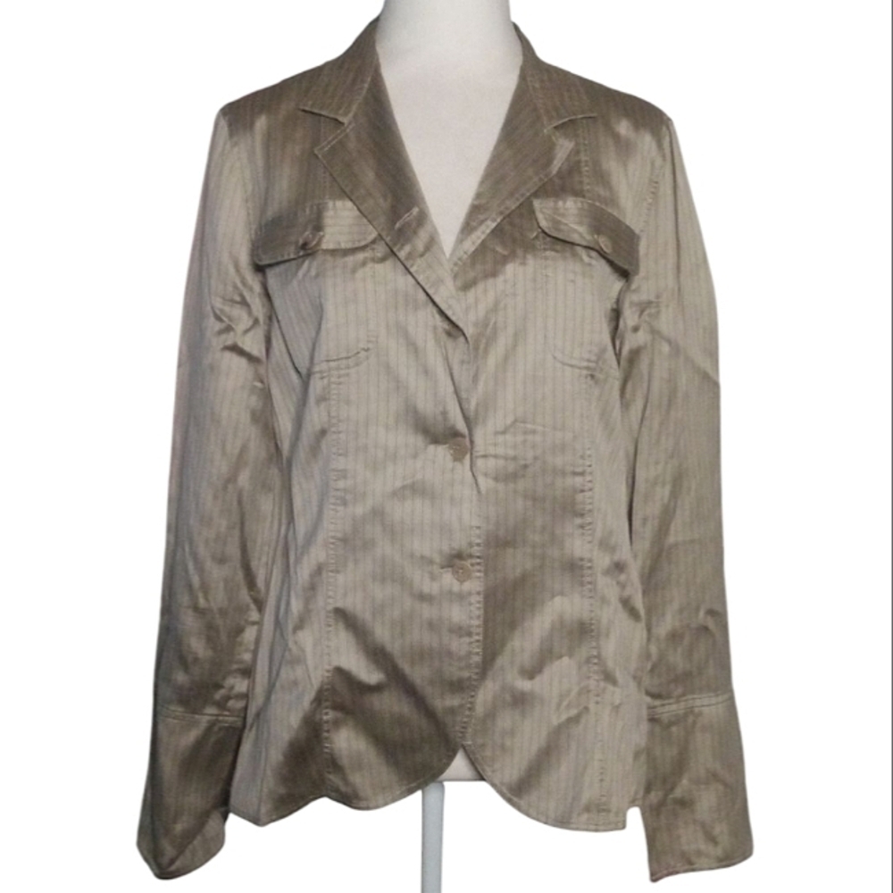 Armani Callezioni Gold Black Pinstripe Button Front Fitted Blouse Size 10